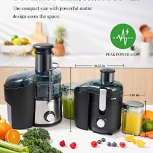 Juicer with Titanium Enhanced Cut Disc, GDOR Dual Speeds Centrifugal Extractor Machines with 2.5" Feed Chute, for Fruits and Veggies, Anti-Drip, Includes Cleaning Brush, BPA-Free, Black