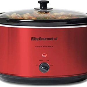 Elite Gourmet MST-900RXT Electric Ceramic XL Jumbo Slow Cooker, Adjustable Temp, Entrees, Sauces, Stews & Dips, Dishwasher Safe Glass Lid & Crock, 8.5 Quart, Metallic Red