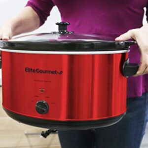 Elite Gourmet MST-900RXT Electric Ceramic XL Jumbo Slow Cooker, Adjustable Temp, Entrees, Sauces, Stews & Dips, Dishwasher Safe Glass Lid & Crock, 8.5 Quart, Metallic Red