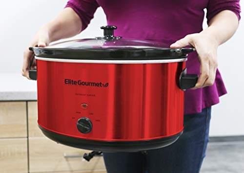 Elite Gourmet MST-900RXT Electric Ceramic XL Jumbo Slow Cooker, Adjustable Temp, Entrees, Sauces, Stews & Dips, Dishwasher Safe Glass Lid & Crock, 8.5 Quart, Metallic Red