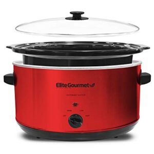 Elite Gourmet MST-900RXT Electric Ceramic XL Jumbo Slow Cooker, Adjustable Temp, Entrees, Sauces, Stews & Dips, Dishwasher Safe Glass Lid & Crock, 8.5 Quart, Metallic Red