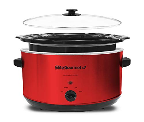 Elite Gourmet MST-900RXT Electric Ceramic XL Jumbo Slow Cooker, Adjustable Temp, Entrees, Sauces, Stews & Dips, Dishwasher Safe Glass Lid & Crock, 8.5 Quart, Metallic Red