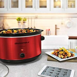 Elite Gourmet MST-900RXT Electric Ceramic XL Jumbo Slow Cooker, Adjustable Temp, Entrees, Sauces, Stews & Dips, Dishwasher Safe Glass Lid & Crock, 8.5 Quart, Metallic Red