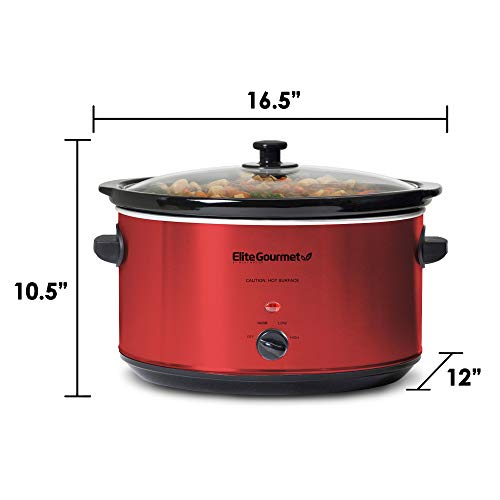 Elite Gourmet MST-900RXT Electric Ceramic XL Jumbo Slow Cooker, Adjustable Temp, Entrees, Sauces, Stews & Dips, Dishwasher Safe Glass Lid & Crock, 8.5 Quart, Metallic Red