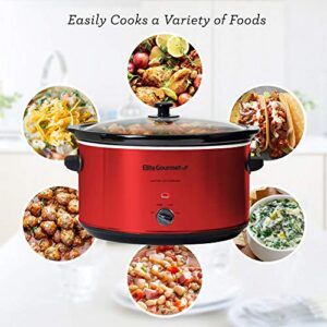 Elite Gourmet MST-900RXT Electric Ceramic XL Jumbo Slow Cooker, Adjustable Temp, Entrees, Sauces, Stews & Dips, Dishwasher Safe Glass Lid & Crock, 8.5 Quart, Metallic Red