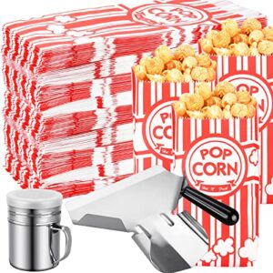 essenya 202 pcs popcorn bags with popcorn scoop and salt shaker,1 oz small pop corn bags popcorn bags individual servings for popcorn machine supplies party movie night theater (professional, 202 pcs)
