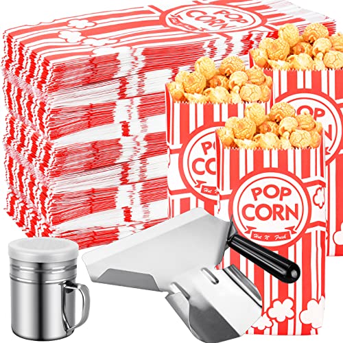 Essenya 202 PCS Popcorn Bags with Popcorn Scoop and Salt Shaker,1 oz Small Pop Corn Bags Popcorn Bags Individual Servings for Popcorn Machine Supplies Party Movie Night Theater (Professional, 202 PCS)