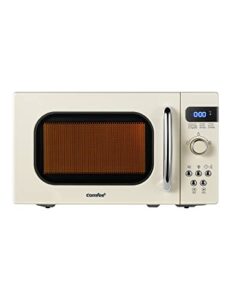 comfee' retro small microwave oven with compact size, 9 preset menus, position-memory turntable, mute function, countertop microwave perfect for small spaces, 0.7 cu ft/700w, cream, am720c2ra-a