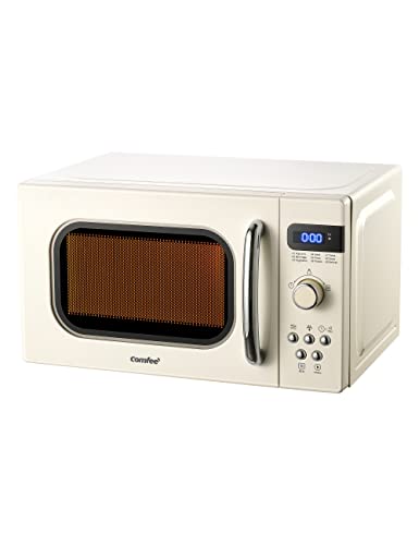 COMFEE' Retro Small Microwave Oven With Compact Size, 9 Preset Menus, Position-Memory Turntable, Mute Function, Countertop Microwave Perfect For Small Spaces, 0.7 Cu Ft/700W, Cream, AM720C2RA-A