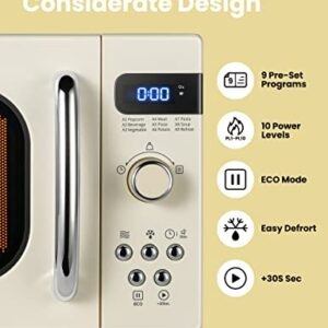 COMFEE' Retro Small Microwave Oven With Compact Size, 9 Preset Menus, Position-Memory Turntable, Mute Function, Countertop Microwave Perfect For Small Spaces, 0.7 Cu Ft/700W, Cream, AM720C2RA-A