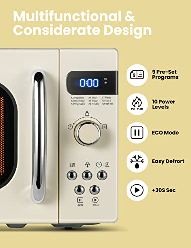 COMFEE' Retro Small Microwave Oven With Compact Size, 9 Preset Menus, Position-Memory Turntable, Mute Function, Countertop Microwave Perfect For Small Spaces, 0.7 Cu Ft/700W, Cream, AM720C2RA-A