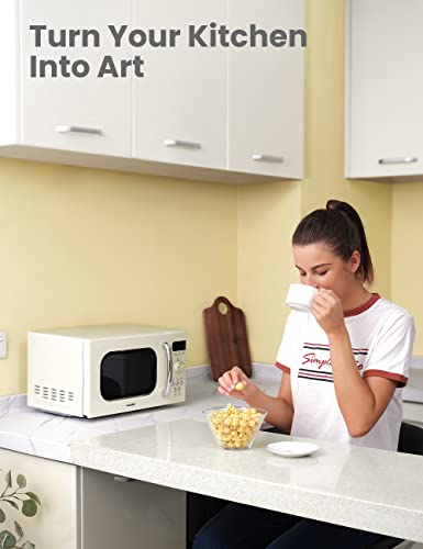 COMFEE' Retro Small Microwave Oven With Compact Size, 9 Preset Menus, Position-Memory Turntable, Mute Function, Countertop Microwave Perfect For Small Spaces, 0.7 Cu Ft/700W, Cream, AM720C2RA-A