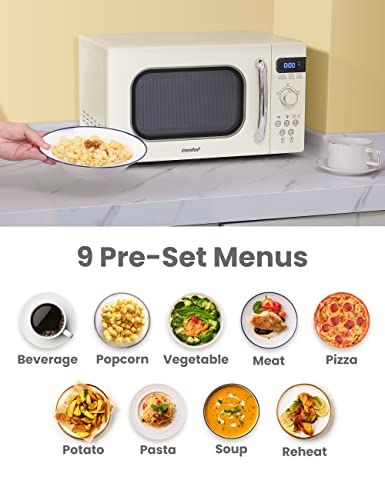 COMFEE' Retro Small Microwave Oven With Compact Size, 9 Preset Menus, Position-Memory Turntable, Mute Function, Countertop Microwave Perfect For Small Spaces, 0.7 Cu Ft/700W, Cream, AM720C2RA-A