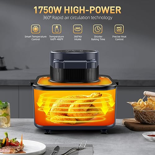 Air Fryer, 1750W 8Qt Visualized Airfryer with Non-stick and Dishwasher-Safe Basket, Healthy Cooking 85% Oil Less, 6-in-1 Low-noise Airfryer that Roast, Bake, Broil, Dehydrate, Reheat