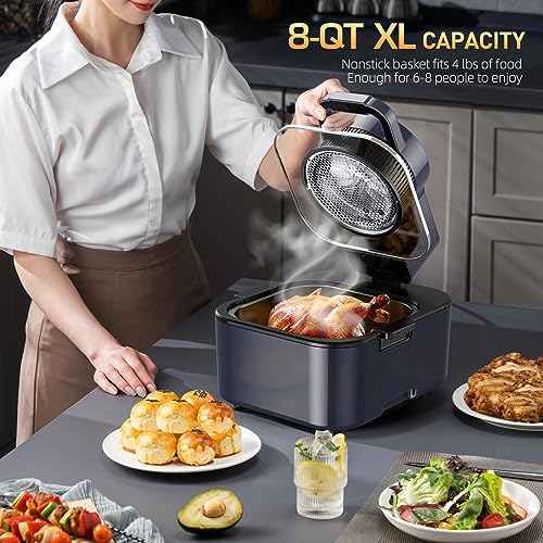 Air Fryer, 1750W 8Qt Visualized Airfryer with Non-stick and Dishwasher-Safe Basket, Healthy Cooking 85% Oil Less, 6-in-1 Low-noise Airfryer that Roast, Bake, Broil, Dehydrate, Reheat