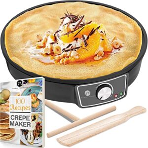 crepe maker machine (easy to use), pancake griddle – nonstick 12” electric griddle – pancake maker, batter spreader, wooden spatula – crepe pan for roti, tortilla, blintzes – portable, compact