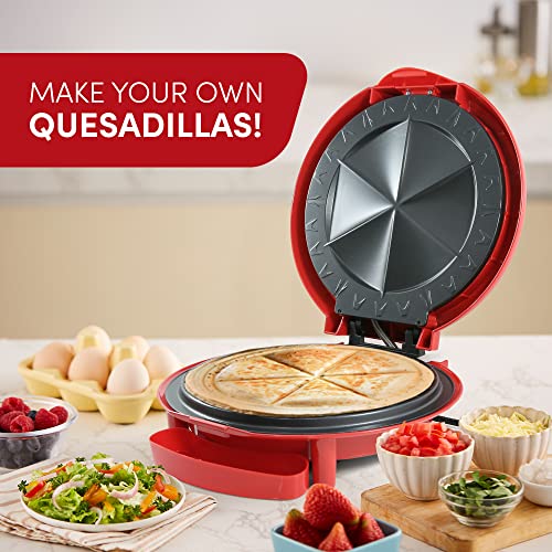 Elite Gourmet EQD-118 Non-Stick Electric, Mexican Taco Tuesday Quesadilla Maker, Easy-Slice 6-Wedge, Grilled Cheese (Red)