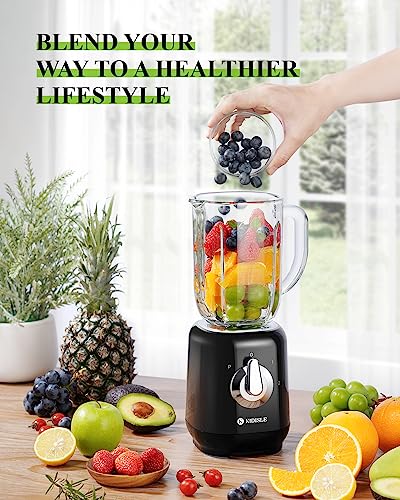 KIDISLE Retro Blenders for Kitchen, 34oz Glass Jar, 700W Smoothie Blender for Shakes and Smoothies, 3 Adjustable Speed for Milkshake, Ice Crush, Puree and Frozen Fruit, Black