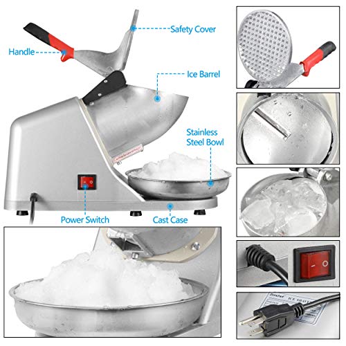 ZENY Electric Ice Crushers 300W 2000r/min w/Stainless Steel Blade Shaved Ice Snow Cone Maker Kitchen Machine (Silver)