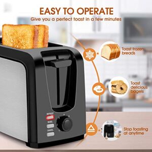 Toaster 2 Slice Stainless Steel Toaster Two Slice Toaster with Removable Crumb Tray Toaster Wide Slot Toasters 2 Slice Best Rated Prime with 7 Bread Shade Settings and Bagel, Defrost, Cancel Function for Bread