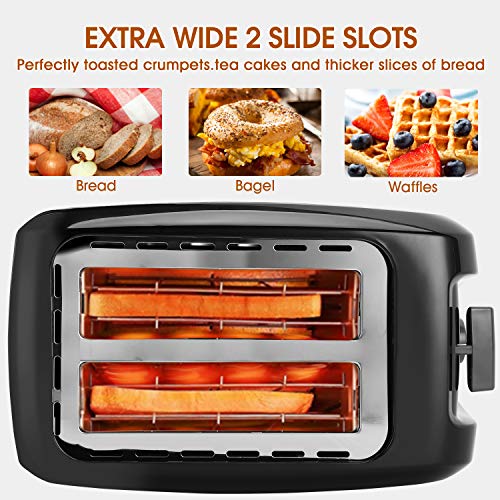 Toaster 2 Slice Stainless Steel Toaster Two Slice Toaster with Removable Crumb Tray Toaster Wide Slot Toasters 2 Slice Best Rated Prime with 7 Bread Shade Settings and Bagel, Defrost, Cancel Function for Bread