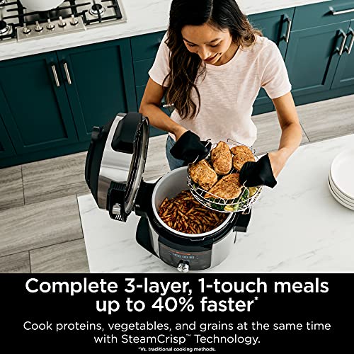 Ninja OL601 Foodi XL 8 Qt. Pressure Cooker Steam Fryer with SmartLid, 14-in-1 that Air Fries, Bakes & More, with 3-Layer Capacity, 5 Qt. Crisp Basket & 45 Recipes, Silver/Black