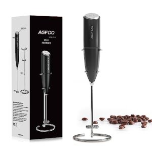 hand mixer milk frother for coffee - agfoo coffee frother handheld foam maker with stand, electric whisk drink mixer mini foamer for cappuccino, frappe, matcha, hot chocolate, black