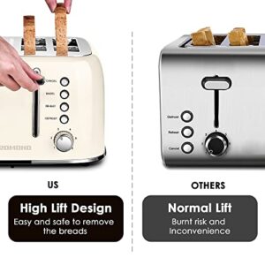 REDMOND Toaster 4 Slice, Retro Stainless Steel Toaster with Extra Wide Slots Bagel, Defrost, Reheat Function, Dual Independent Control Panel, Removable Crumb Tray, 6 Shade Settings and High Lift Lever, Cream White, New Version