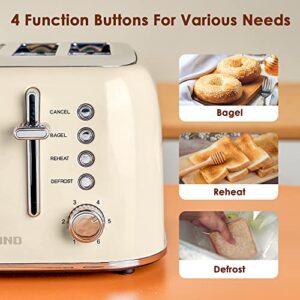 REDMOND Toaster 4 Slice, Retro Stainless Steel Toaster with Extra Wide Slots Bagel, Defrost, Reheat Function, Dual Independent Control Panel, Removable Crumb Tray, 6 Shade Settings and High Lift Lever, Cream White, New Version