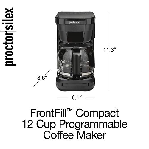 Proctor Silex FrontFill Drip Coffee Maker, Digital & Programmable, 12 Cup Glass Carafe, Black and Silver (43685PS)