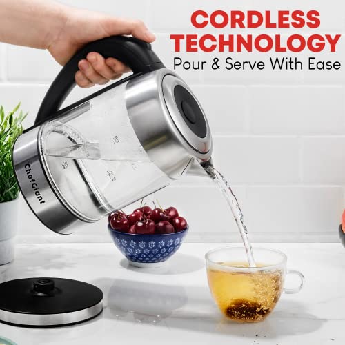 ChefGiant Cordless Electric Tea Kettle - 1.7L Hot Water Boiler Made of Glass & Stainless Steel - Large Capacity Water Heater with Auto Shut-Off