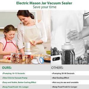 Electric Mason Jar Vacuum Sealer Food Vacuum Saver for Wide and Regular Mouth Mason Jars Can Sealer Jar Seal Pump Kit Accessories Hose Compatible with FoodSaver Vacuum Canning Sealer Machine Attachment Jars Sealing Hood for Food Storage