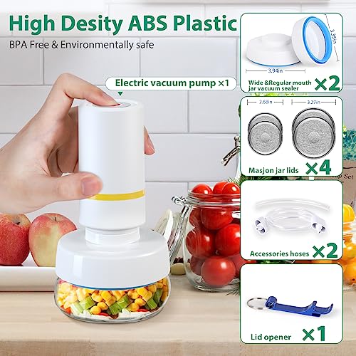 Electric Mason Jar Vacuum Sealer Food Vacuum Saver for Wide and Regular Mouth Mason Jars Can Sealer Jar Seal Pump Kit Accessories Hose Compatible with FoodSaver Vacuum Canning Sealer Machine Attachment Jars Sealing Hood for Food Storage