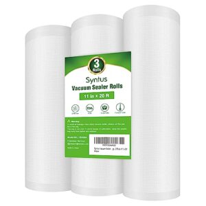 syntus vacuum sealer bags for food,3 rolls 11" x 20' commercial grade bag rolls, food vac bags for storage, meal prep or sous vide