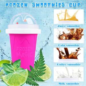 Slushie Maker Cup, TIK TOK Frozen Magic Smoothies Cup, Double Layers Silica Cup, DIY Homemade Slushies, Cooling Maker Cup, Freeze Mug Tools, Portable Squeeze Icy Cup for Milkshake (Pink)