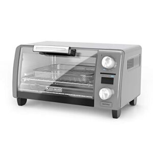black+decker tod1775g crisp n bake air fry digital toaster oven, 9" pizza or 4 slices of bread, gray