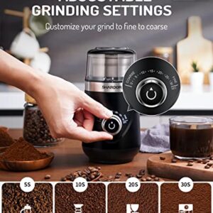 SHARDOR Adjustable Coffee Grinder Electric, Herb, Spice Grinder, Coffee Bean, Espresso Grinder with 2 Removable Stainless Steel Bowl, Black