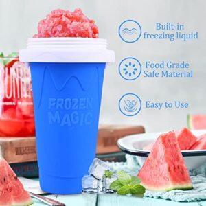 2 Pack Slushie Maker Cup, TIK TOK Frozen Magic Smoothies Cup, Double Layers Silica Cup, DIY Homemade Slushies, Cooling Maker Cup, Freeze Mug Tools, Portable Squeeze Icy Cup for Milkshake(Blue+Pink)