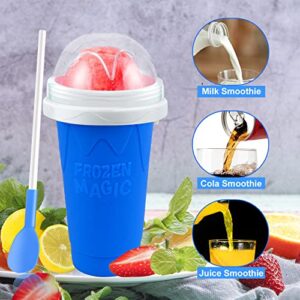 2 Pack Slushie Maker Cup, TIK TOK Frozen Magic Smoothies Cup, Double Layers Silica Cup, DIY Homemade Slushies, Cooling Maker Cup, Freeze Mug Tools, Portable Squeeze Icy Cup for Milkshake(Blue+Pink)