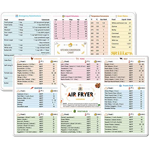 2 Pack Magnetic Cheat Sheets Cookbook Cooker Compatible with Air Fryer Cooking Times Quick Reference Guide Air Fryer Accessories 6''x11''