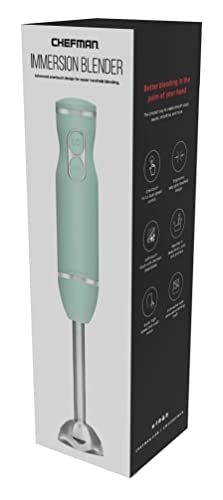 Chefman Immersion Stick Hand Blender with Stainless Steel Blades, Powerful Electric Ice Crushing 2-Speed Control Handheld Food Mixer, Purees, Smoothies, Shakes, Sauces & Soups, Sage