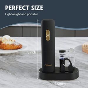 KITVINOUS Electric Wine Opener Set with Charging Base, Reusable Automatic Wine Bottle Opener with Led Light, Portable Corkscrew with Pour & Preserver Vacuum Stopper, Foil Cutter, Black