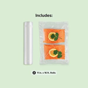 FoodSaver Vacuum Sealer Bags for Extra Large Items, Rolls for Custom Fit Airtight Food Storage and Sous Vide, 11" x 16' (Pack of 2)