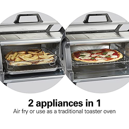 Hamilton Beach Toaster Oven Air Fryer Combo with Large Capacity, Fits 6 Slices or 12” Pizza, 4 Cooking Functions for Convection, Bake, Broil, Roll-Top Door, Easy Reach Sure-Crisp, Stainless Steel