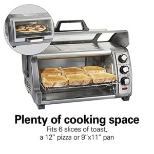 Hamilton Beach Toaster Oven Air Fryer Combo with Large Capacity, Fits 6 Slices or 12” Pizza, 4 Cooking Functions for Convection, Bake, Broil, Roll-Top Door, Easy Reach Sure-Crisp, Stainless Steel