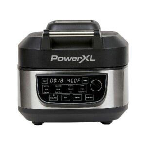 powerxl grill air fryer combo plus 6 qt 12-in-1 indoor grill, air fryer, slow cooker, roast, bake, 1550-watts, stainless steel finish