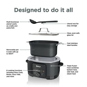 Ninja MC1010 Foodi PossibleCooker PLUS - Sous Vide & Proof 6-in-1 Multi-Cooker, with 8.5 Quarts, Slow Cooker, Dutch Oven & More, Glass Lid & Integrated Spoon, Nonstick, Oven Safe Pot to 500°F, Black
