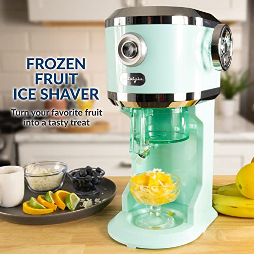 Nostalgia Snow Cone Shaved Ice Machine - Retro Table-Top Slushie Machine - Includes 2 Molds - Aqua
