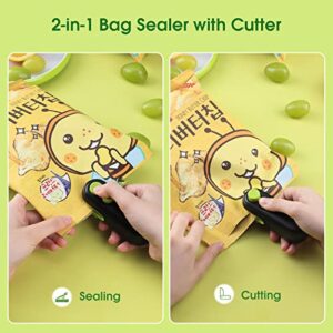 NOVFIT Mini Bag Sealer, 2 Pack Heat Bag Sealer with Cutter for Chips, USB Rechargeable Handheld Resealer Portable Plastic Bag Sealer Heat Seal Vacuum Automatic Sealing Machine, Sellador de Bolsas Plasticas