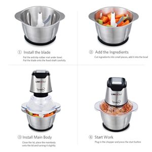 LINKChef Food Chopper Electric, 5 Cup Mini Food Processor Stainless Steel, Small Meat Grinder with 4 Bi-Level Blades, Kitchen Cutter for Vegetable, Onion, Garlic, Meat, Nuts